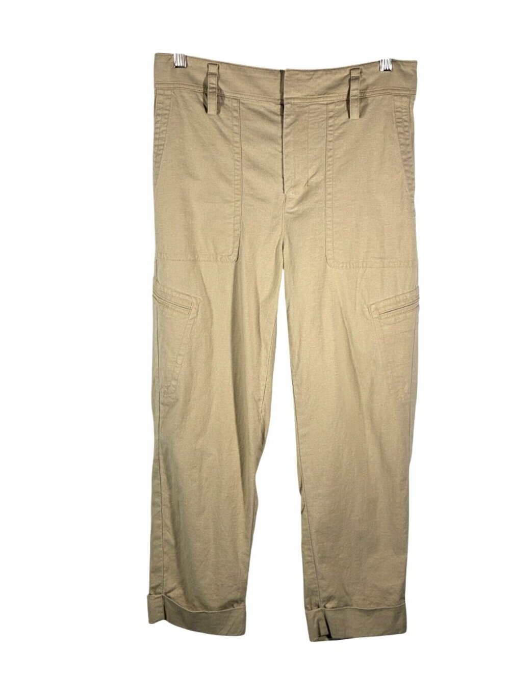 Vince Beige Cropped cuffed patch pocket Cargo utility Pants Linen Blend size M